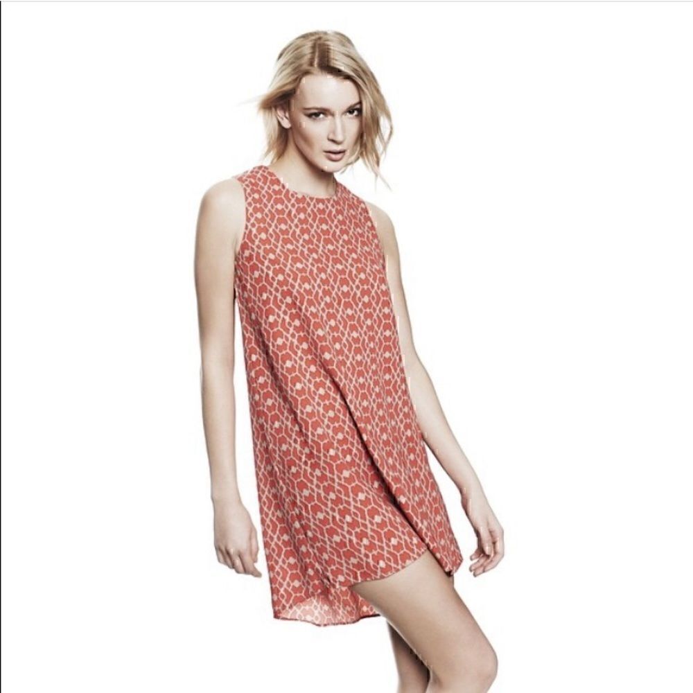 Three Eighty Two Dress Womens Size XS Chiffon Geo print shift mini Hi low light